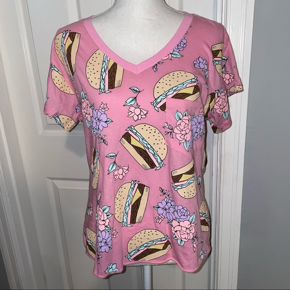 Wildfox Hamburger Floral V-Neck Pink Shirt - Picture 2 of 10